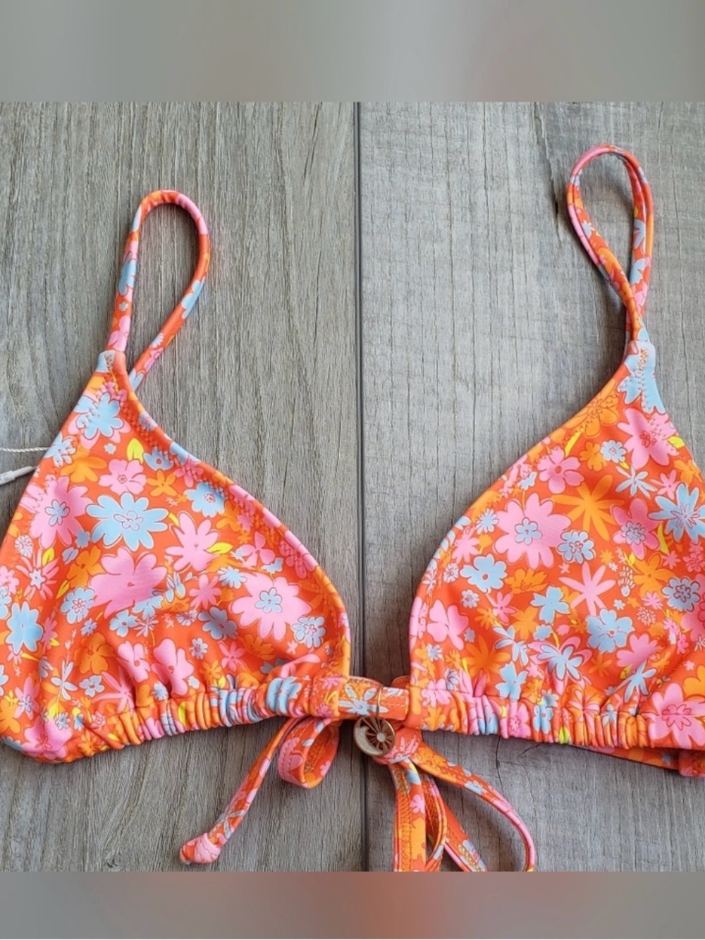 Kulani Kinis Orange Bikini Top with Pink and Light Blue Floral Print